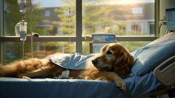 ai generato foto di un' terapia cane portando comfort per Ospedale. generativo ai