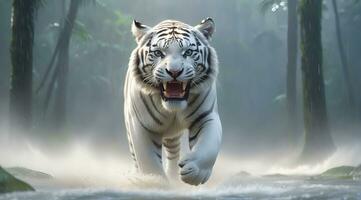 ai generato di tigre attacco, realistico immagini di selvaggio animale attacchi foto