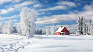 ai generato scena di campagna coperto con neve foto