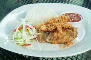 nasi ikan kremes o croccante pesce riso foto