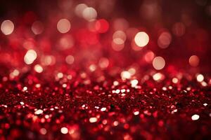 ai generato festivo rosso bokeh sfondo con luccicante luci e bokeh, Perfetto per Natale e nuovo anni vigilia partiti. concetto di un' abbagliante vacanza stagione. foto