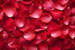 ai generato astratto sfondo di rosso Rose petali struttura. copertina per prenotare, saluto carta. nozze, amore e romanza carta modello struttura. san valentino concetto foto