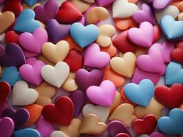 ai generato San Valentino giorno sfondo con colorato cuori, multicolore cuore, San Valentino concetto. festivo amore colorato cuori decorazioni per San Valentino giorno foto