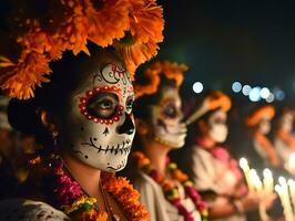 ai generato messicano vacanza giorno di il morto, azteco celebrazione quando famiglie onore loro antenati foto