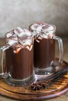 Due tazze di caldo cioccolato con marshmallows foto