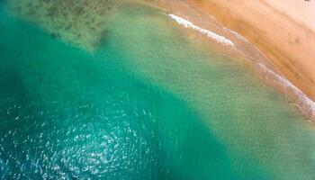 ai generato un aereo Visualizza di un' spiaggia e oceano foto