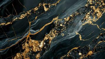 ai generato lussuoso nero marmo con oro vene astratto sfondo. foto