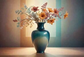 ai generato dolcemente illuminato vaso composizione foto