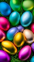 ai generato gruppo di Pasqua uova con luminosa colori foto