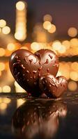 ai generato Due cuore forma cioccolato, simbolo di amore, festivo elemento, contento San Valentino giorno, pubblicità Materiale foto