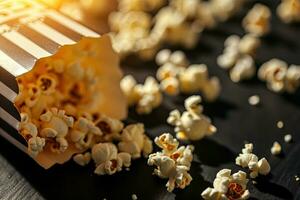 ai generato iscrizione biglietto per il cinema con Popcorn in giro foto