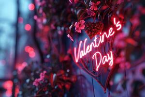 ai generato neon cartello quello dice San Valentino giorno. generativo ai foto