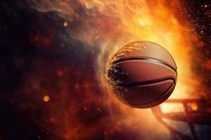 ai generato internazionale giorno di sport per sviluppo e pace, pallacanestro nel volo, bolide foto