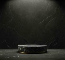 ai generato nero marmo podio su buio marmo sfondo, 3d rendere illustrazione. foto