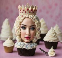 ai generato un' Cupcake con il Immagine di il egiziano Regina su il superiore foto