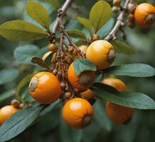ai generato maturo frutta di mandarino su un' ramo nel il giardino. foto