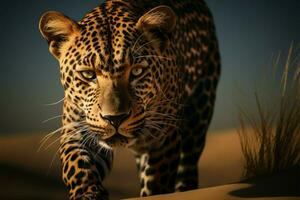 ai generato selvaggio bellezza un' leopardi ritratto trasudante forza e grazia foto