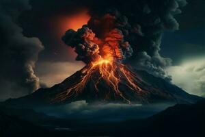 ai generato ritratto crudo energia catturato nel il eruzione di un' maestoso vulcano foto