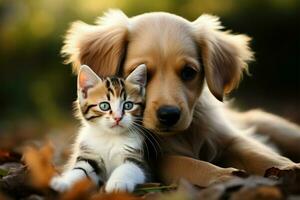 ai generato carino compagni gattino e cucciolo Condividere accattivante momenti, formatura un adorabile duo foto