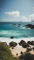 ai generato tropicale spiaggia a seychelles. la Digue foto