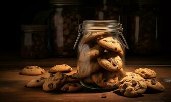 ai generato montagna di biscotti con cioccolato patatine fritte. ia creare foto