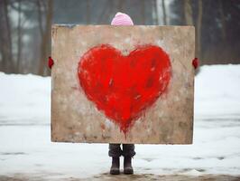 il bambino è Tenere un' immagine con un' cuore su esso foto