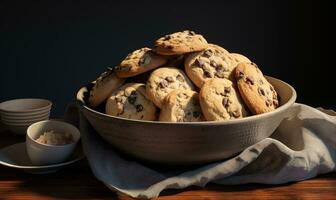 ai generato montagna di biscotti con cioccolato patatine fritte. ia creare foto