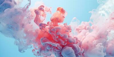 ai generato rosa-blu soffice pastello inchiostro Fumo su un' blu sfondo. generato di artificiale intelligenza. foto
