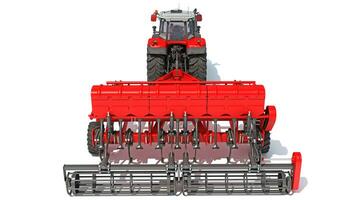 azienda agricola trattore con seme trapano 3d interpretazione su bianca sfondo foto