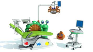 dentale stazione per bambini 3d interpretazione su bianca sfondo foto