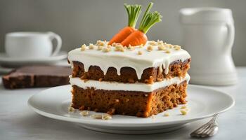 ai generato un' carota torta con crema glassa e un' carota su superiore foto