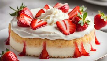 ai generato un' torta con fragole e frustato crema su superiore foto