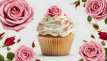 ai generato un' Cupcake con glassa e Rose foto