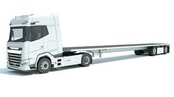 camion con flatbed trailer 3d interpretazione su bianca sfondo foto