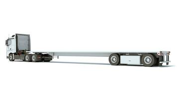 semi camion con lowboy piattaforma trailer 3d interpretazione su bianca sfondo foto