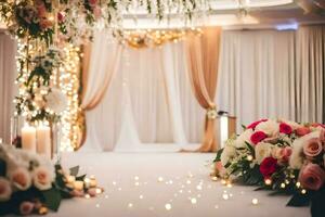 ai generato un' nozze cerimonia con fiori e candele foto