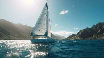 ai generato andare in barca yacht nel il oceano. 3d resa. computer digitale disegno. foto