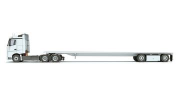 semi camion con lowboy piattaforma trailer 3d interpretazione su bianca sfondo foto