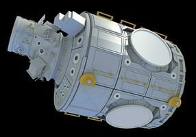 servizio modulo di iss internazionale spazio stazione 3d interpretazione su nero sfondo foto