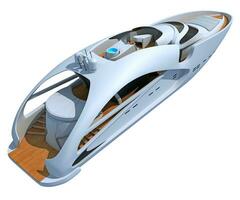 lusso yacht 3d interpretazione su bianca sfondo foto