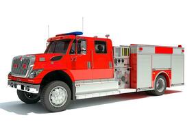 salvare fuoco pumper camion 3d interpretazione su bianca sfondo foto