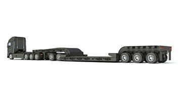 semi camion con lowboy piattaforma trailer 3d interpretazione su bianca sfondo foto