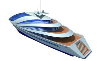 futuristico yacht 3d interpretazione su bianca sfondo foto