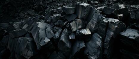 ai generato avvicinamento di un' scuro, pesante mucchio di varia carbone. ai generativo. foto
