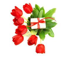 rosso tulipani con pacco regalo foto