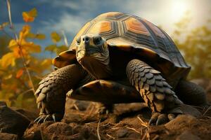 ai generato terra livello fascino un' tartarughe dettagliato ritratto nel suo naturale habitat foto