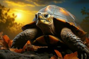 ai generato terrestre bellezza un' tartarughe ritratto impostato armoniosamente su il terra foto