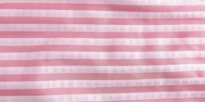 ai generato leggero rosa e bianca stile a strisce tessuto struttura. sfondo con a strisce avvicinamento tessere tessuto. foto