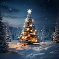 ai generato Natale abete albero nel nevoso inverno ai generato foto