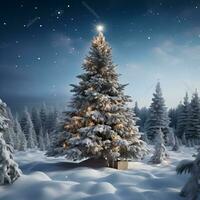 ai generato Natale abete albero nel nevoso inverno ai generato foto